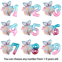 Ballon en aluminium papillon animal de dessin animé pour enfants, ensemble de décoration de fête d'anniversaire 1-9 ans, version brillante, 220g, emballé sous sac à air