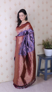 ผ้าส่าหรีผ้าไหมนุ่มลายดอกลาเวนเดอร์ที่สง่างามพร้อมด้วยการถักแบบซิกแซ็กเมนาการิซารีที่สวยงามเหมาะสำหรับงานแต่งงาน - Product Image 5