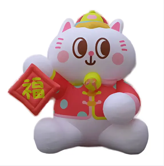 Hot sale white new year happy decoration inflatable cat Chinese style