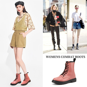 Bottes d'hiver pour femmes en cuir PU imperméable, rose, à lacets, bottes tendance pour femmes, chaussures en gros - Product Image 2