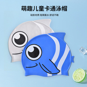 Gorro de natación para niños con estampado de peces, silicona, impermeable, elástico, cómodo para niños - Product Image 3