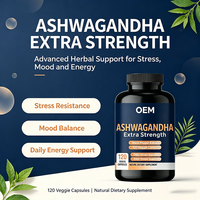 Capsules d'Ashwagandha en marque blanche OEM, 120 unités, avec extrait de poivre noir, complément alimentaire