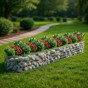 Fioriera da giardino ellittica in ferro zincato argentato Gabion Raised Bed per fiori e piante verdi - Product Image 2