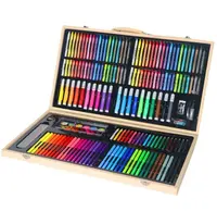 188 टुकड़ा लकड़ी बॉक्स बच्चों Crayons के साथ ड्राइंग कला सेट, तेल Pastels, रंगीन पेंसिल, पानी के रंग का केक