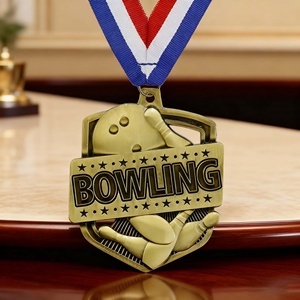 Médailles de championnat de bowling personnalisées de haute qualité en or, argent et bronze, en alliage de zinc universel avec ruban - Product Image 2