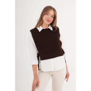 Chaleco de Punto Texturizado con Lazos Laterales en Color Café para Mujer, Prenda Exterior 100% Acrílica - Product Image 2