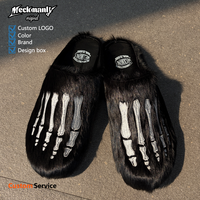 Mules en fausse fourrure pour hommes avec logo personnalisé, motif patte d'animal et griffes métalliques, design artistique pour un style affirmé
