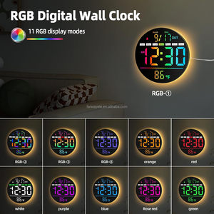 Reloj de Pared Digital Redondo Grande, 11 Colores RGB, Control Remoto, Brillo Automático, Temperatura, DST, Luz Nocturna, <span class=keywords><strong>Temporizador</strong></span> de <span class=keywords><strong>Cuenta</strong></span> Regresiva - Product Image 5