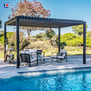 Pergola in alluminio <span class=keywords><strong>Gazebo</strong></span> con feritoie per tetto regolabili tettuccio impermeabile in fibra di vetro - Product Image 1