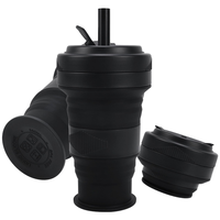 Tasse à café en silicone de qualité alimentaire sans BPA avec logo personnalisé, 20 oz (600 ml), anti-fuite, portable, réutilisable, pliable, avec paille, compatible lave-vaisselle