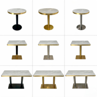 Table de salle à manger en pierre frittée marbrée pour restaurant commercial, bord en alliage d'aluminium doré pour projet hôtelier