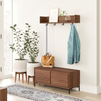 Ensemble de 2 pièces en bois du milieu du siècle banc à chaussures porte-manteau en bois avec 2 portes 4 crochets pour entrée couloir salon