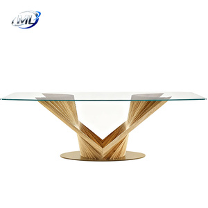 Table à manger design européen moderne de luxe léger avec pieds en bois et plateau en verre trempé, utilisation haut de gamme pour restaurant, 6 places - Product Image 1