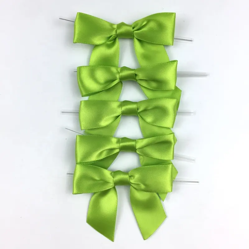 OKAY Free Samples Wholesale 3 inch Kiwi Green Satin Bow with Twist Tie