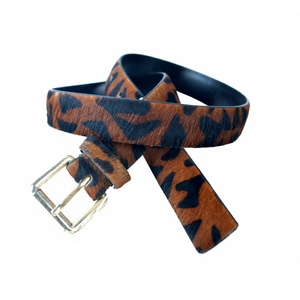 Cinturón de Cuero Genuino Equipro, Color Marrón con Estampado Animal, Estilo Bohemio Casual, Reversible, 3.5cm de Ancho, con Hebilla de Aleación - Product Image 1