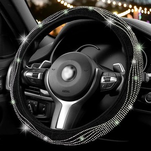 Cubierta de cristal para <span class=keywords><strong>volante</strong></span> de coche para mujeres y niñas, cubierta de <span class=keywords><strong>volante</strong></span> <span class=keywords><strong>con</strong></span> purpurina, protección de dirección de coche <span class=keywords><strong>con</strong></span> diamantes de imitación ostentosos - Product Image 1
