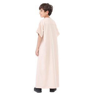 Túnica con cremallera de manga corta y cuello redondo para niños árabes musulmanes de Oriente Medio, caftán Thobe Thawb de Color sólido para niños - Product Image 6
