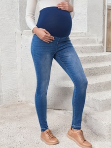 European and American pregnant women's <b>jeans</b>, abdominal support pants, mid <b>waist</b> <b>elastic</b>, casual and slim leg pants - Product Image 5