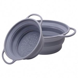 Cesta de drenaje plegable para el hogar y la cocina con asa de silicona y acero para almacenar frutas y alimentos - Product Image 1