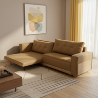 Mid-Century Chesterfield 3-Sitzer Sofa aus PU-Leder mit Klaren Linien, Quadratischer Form und Holzrahmen