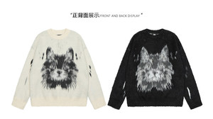 Custom Animal Wolf Graphic Faux Mohair Crew Neck Sweater Unisex <b>Oversized</b> <b>Fluffy</b> Fuzzy Knitted Pullover Streetwear Knit <b>Jumper</b> - Product Image 5