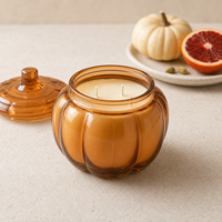Arovi - Bougie Citrouille de Thanksgiving 430g, Bougie en Verre Citrouille Orange avec Couvercle en Verre, Emballage Cadeau de Luxe pour l'Automne