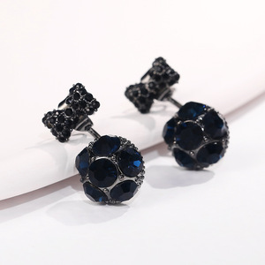 Orecchini a perno neri con fiocco per donna, con cristalli e pendenti, accessori dolci e alla moda per tutti i giorni - Product Image 4