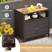 Armoire de rangement extérieure en rotin de haute qualité avec comptoir en bois d'acacia pour patio, jardin, cour arrière