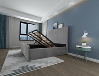 Cadres de lit en tissu à rayures verticales capitonnées avec tête de lit haute, design moderne, prix d'usine, disponibles en tailles double, king et queen.