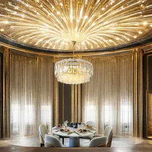 European Round Luxury Postmodern Simple Lustre Cristal Atmospheric Crystal Chandelier Pendant Light Modern Living Room Hotel