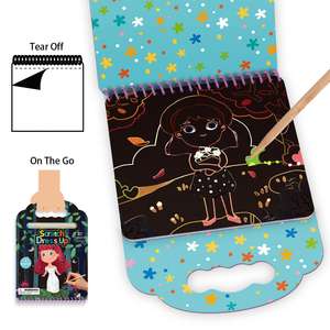 كتاب فنون الخدش للأطفال مع قلم خشبي وقوس قزح مجموعة ألعاب رسم إبداعية بنفسك مجموعة اللوحات - Product Image 4