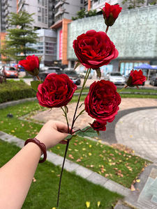 인공 오스틴 장미 줄기 실크 오스틴 장미 꽃 7 헤드 가짜 꽃 꽃다발 줄기 홈 웨딩 장식 - Product Image 3