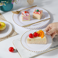 Assiettes en plastique blanches SANOSH sans BPA avec bordure dorée, 10 et 7 pouces, pour mariages, assiettes jetables de qualité supérieure, résistantes, élégantes pour réceptions