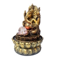 Fontaine d'intérieur Ganesha en résine de 12 pouces avec lumière LED apaisante, cascade de bureau artisanale à 10 cristaux