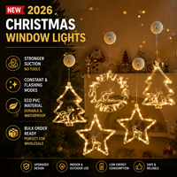 Nouveau modèle 2026 en gros, vente chaude, décoration de Noël, vitrine, lumières LED cinq étoiles à ventouse