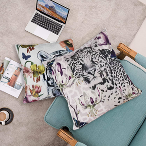 Fodera per cuscino stampata con testa di tigre, vintage, animali tropicali, 45x45 cm, decorativa per la casa, in promozione - Product Image 1