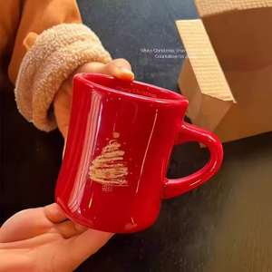 New Holiday Business Gift Box Custom Snowman Christmas Red/Green Ceramic Mug Environmentally Friendly Spoon Durable 301-400ml - Product Image 4