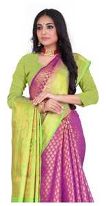 Sari en soie vert et violet avec broderie Zari dorée, tenue de mariage indienne traditionnelle pour femme, longueur au sol, coupe classique - Product Image 4