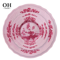 Nouveau design de luxe en porcelaine fine ensemble d'assiettes rose forme florale 4 pièces ensemble de dîner désherbage ensemble de vaisselle pour événement et restauration et location