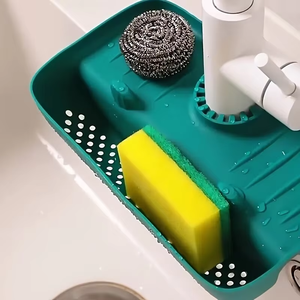 Support d'évier en silicone pour la maison, anti-éclaboussures de robinet, multifonction, écologique, avec tampon de récupération d'eau et rangement pour éponges et chiffons - Product Image 3