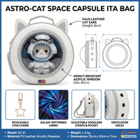 Sac Ita personnalisé adorable en forme de capsule spatiale Astro-Cat en cuir PU avec fenêtre transparente en acrylique pour les salons d'anime et la mode quotidienne