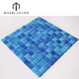 Mosaic Glass Tiles Hot Swimming Pool Perfect Use Aqua Blue Ocean Mesh-mounted Squares Glass Mosaic Pool Tile