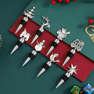 Christmas <b>Wine</b> <b>Stoppers</b> Zinc Alloy Decorative Santa Snowman Reindeer Bottle Seals Holiday Gift Set - Product Image 2