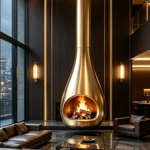 Cheminée suspendue moderne pour décoration intérieure, foyer ouvert à <span class=keywords><strong>bois</strong></span>, avec vue sur la flamme - Product Image 5