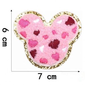 New Pink Style Self Sticker/<b>Iron</b> On/Embroidered Gold Edge Mouse Ear Heart Patch - Product Image 6