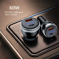 Chargeur de voiture USB C 60W à charge super rapide, allume-cigare, type C, double port, charge rapide haute vitesse QC3.0 60W, affichage numérique