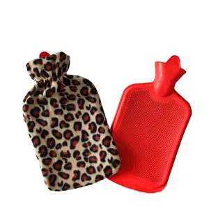 橡胶热水瓶，带豹纹单面羊毛套，冬季定制2L红色热水袋