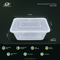 Conteneur alimentaire en PP de 1000 ml compatible micro-ondes avec couvercle - Boîte à emporter rectangulaire - Préparation des repas, jetable, qualité alimentaire, sans BPA