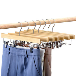 Natural Solid Wood Pant <b>Hanger</b> With Clips Thickened Non Slip For Pants Skirts Storage Organizer Rectangle Hook Type - Product Image 1