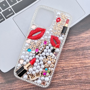 Custodia per Telefono con Rossetto Rosso Sexy e Perle per iPhone 15 16 Pro Max 14, Custodia di Lusso Fai-da-Te con Tacco Alto per S23 S25 S24 Ultra - Product Image 3
